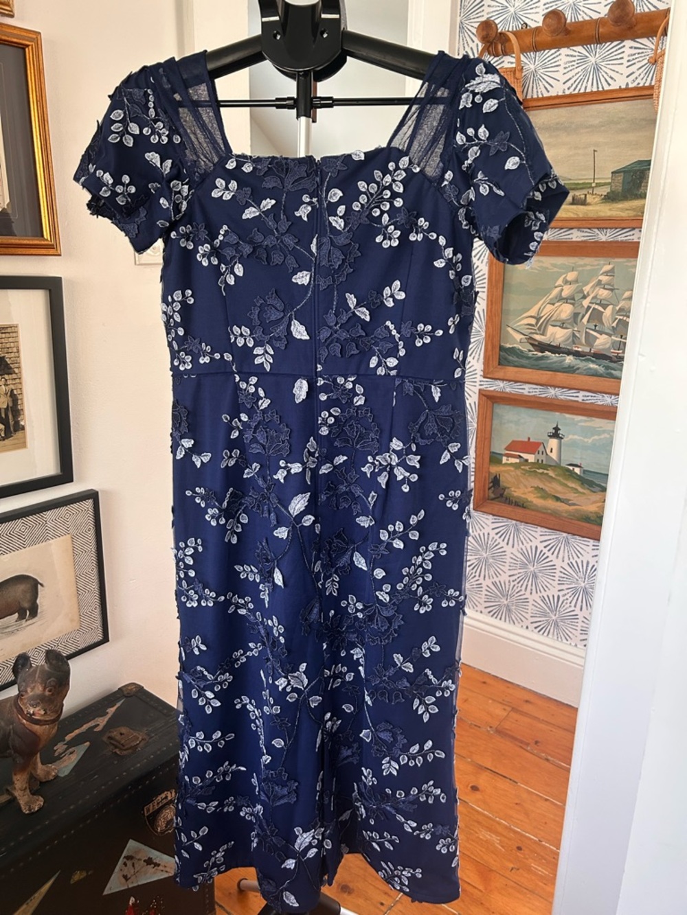 Women’s Adrianna Papell  Navy Floral Embroidered Dress